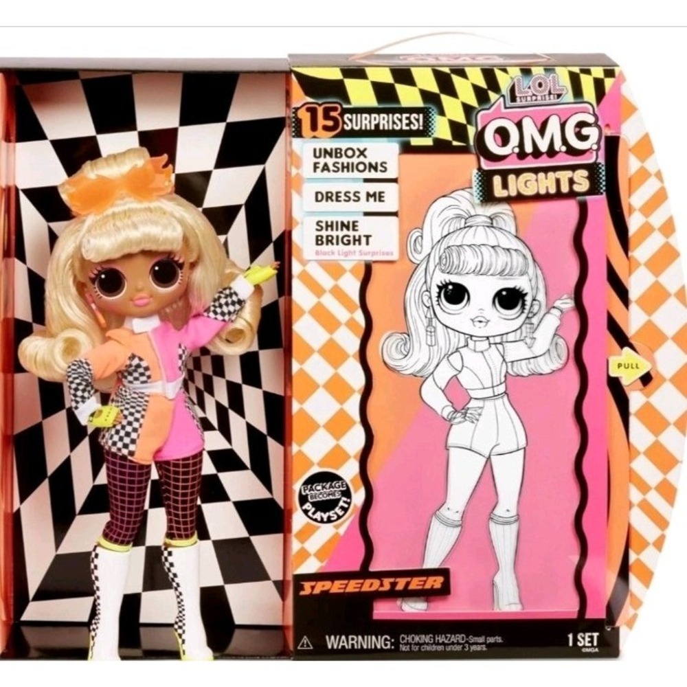LOL Surprise OMG Lights Speedster Doll Racer Playset Black Light Fashion 2020